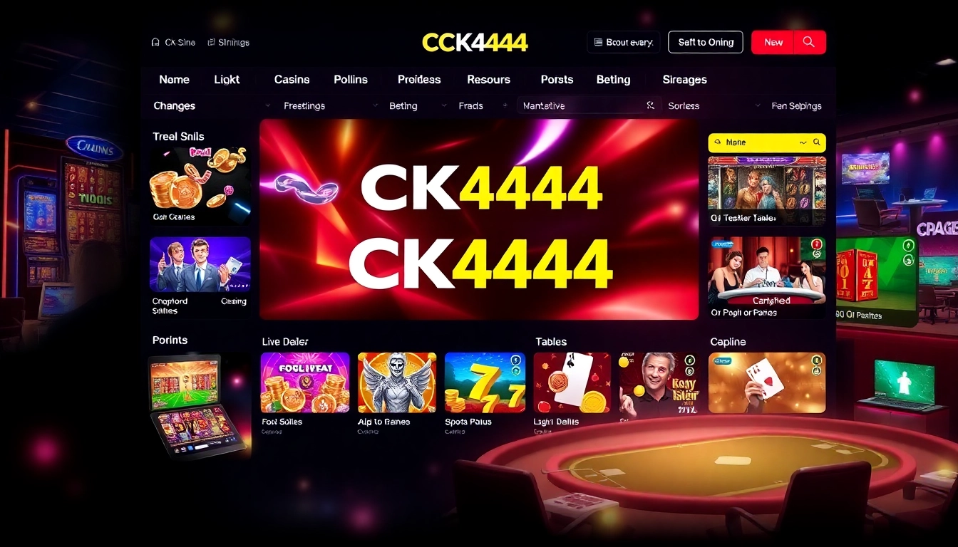 Engaging image of ck4444 online gaming platform highlighting slots, live dealer action, and sports betting in a vibrant, user-friendly environment.