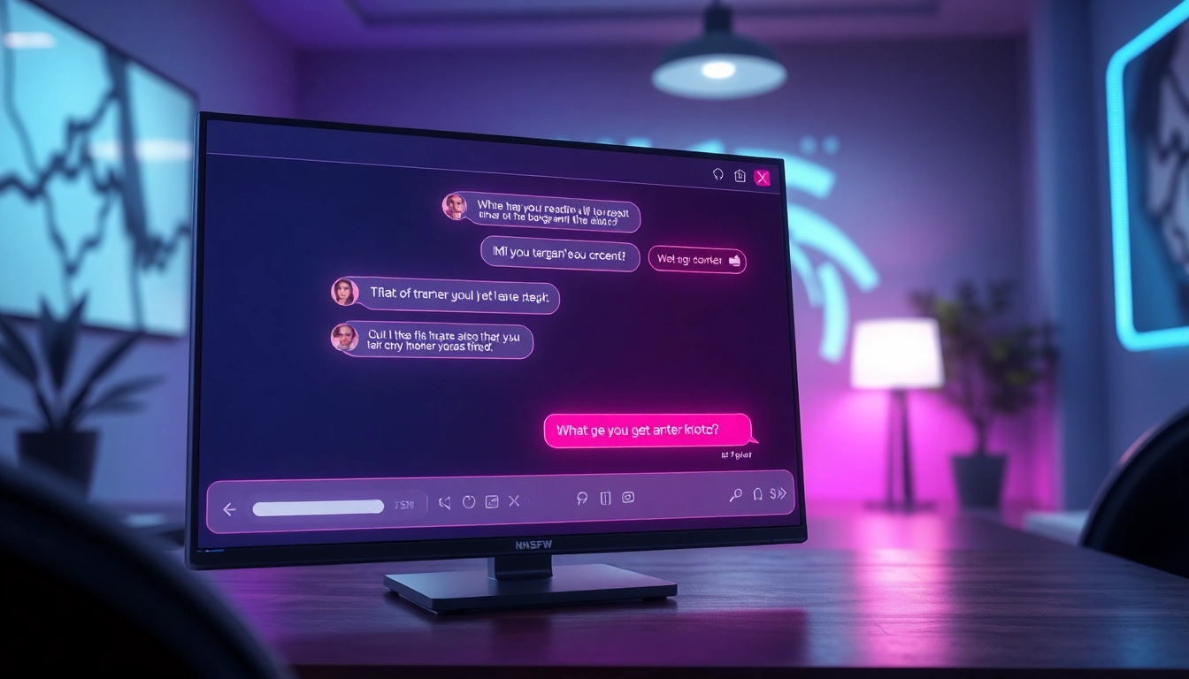 Futuristic AI chat interface with neon accents and suggestive content on a sleek screen.