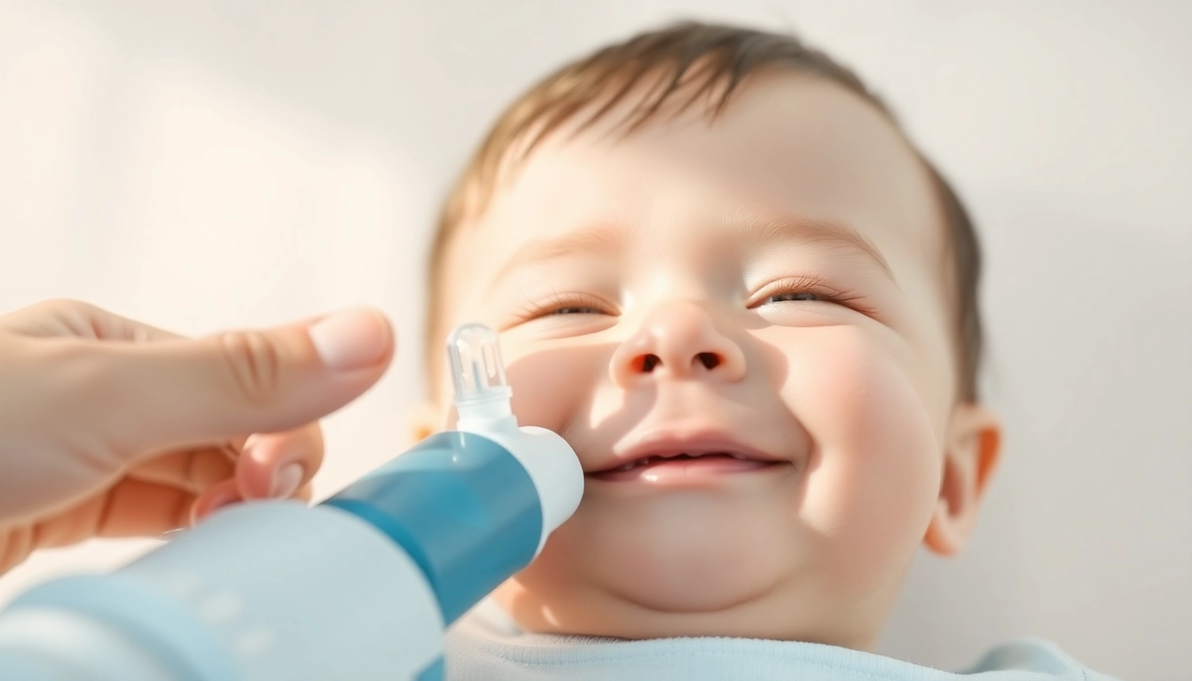 Paras vauvan nenäimuri in action, gently clearing a baby's nasal passages with a safe, ergonomic design, easy to use for parents.