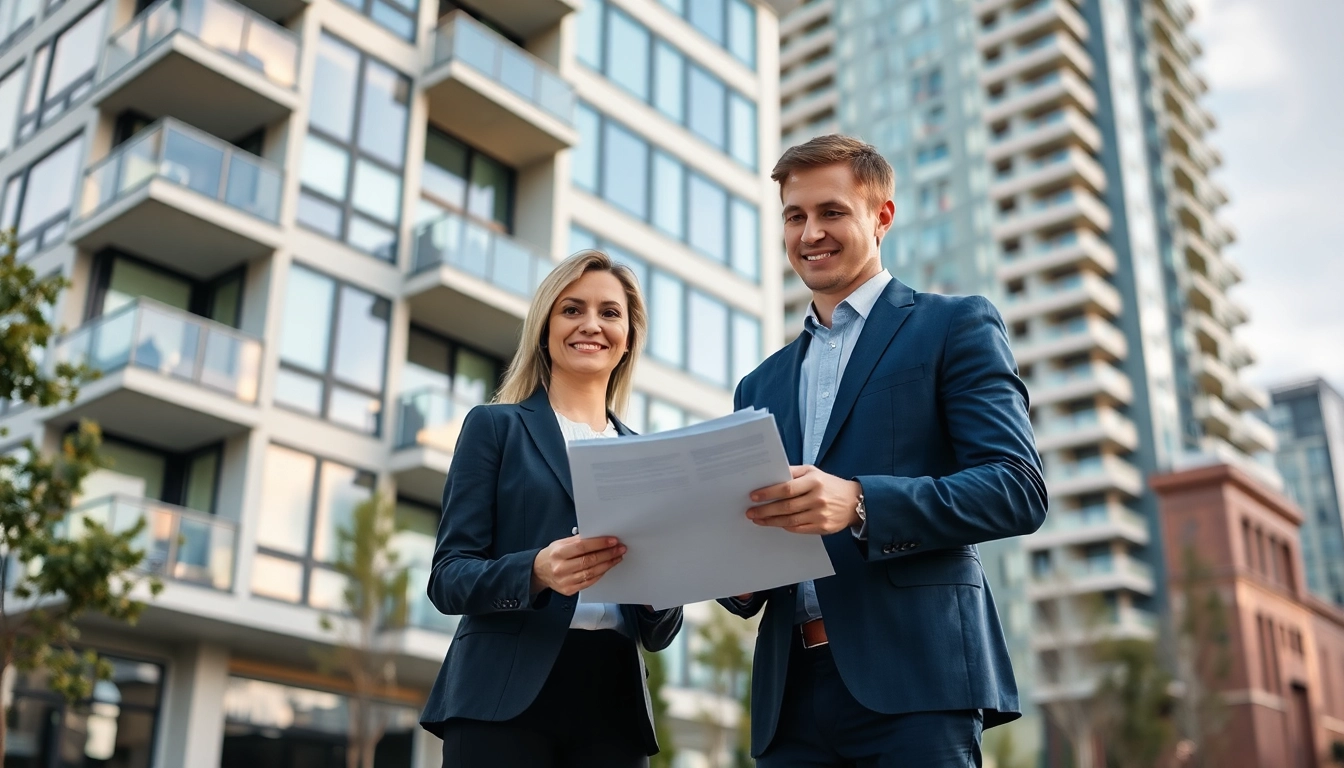 Professional rental property management in Vancouver shown with a property manager reviewing lease documents in a contemporary city setting.