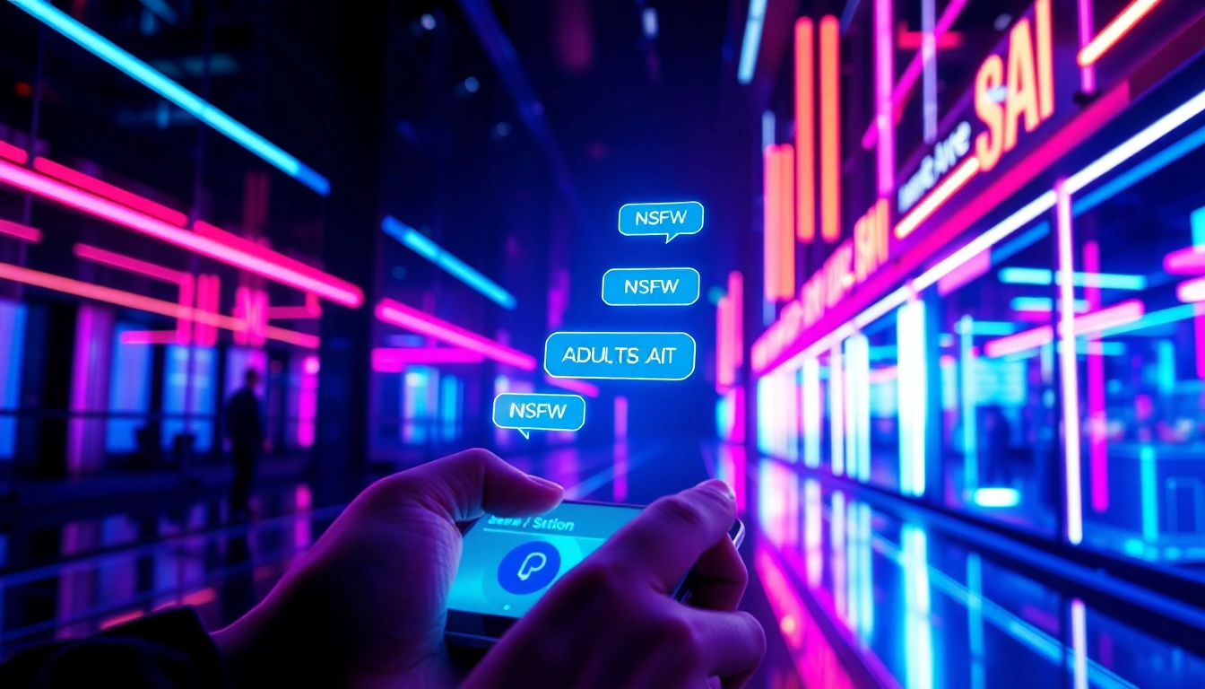 Futuristic digital environment with neon-lit AI chatbot interface in a cyberpunk cityscape.