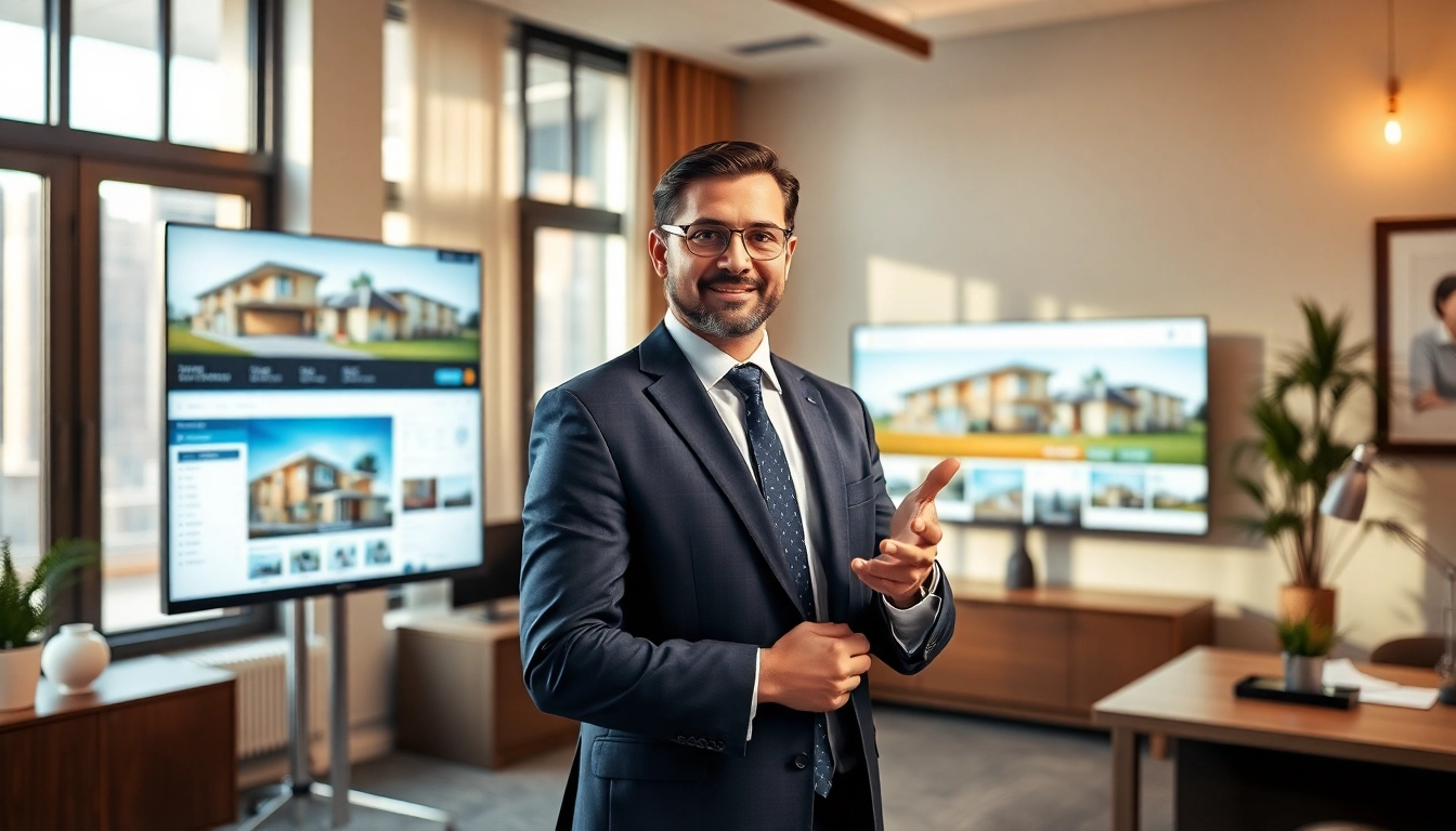 Professioneller Immobilienmakler Grevenbroich zeigt Immobilienangebote in einem modernen Büro, vermittelt Vertrauen und Kompetenz.