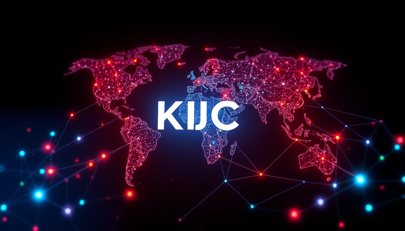 KJC global digital entertainment platform showcasing interconnected technology and innovation, promoting user engagement and security.