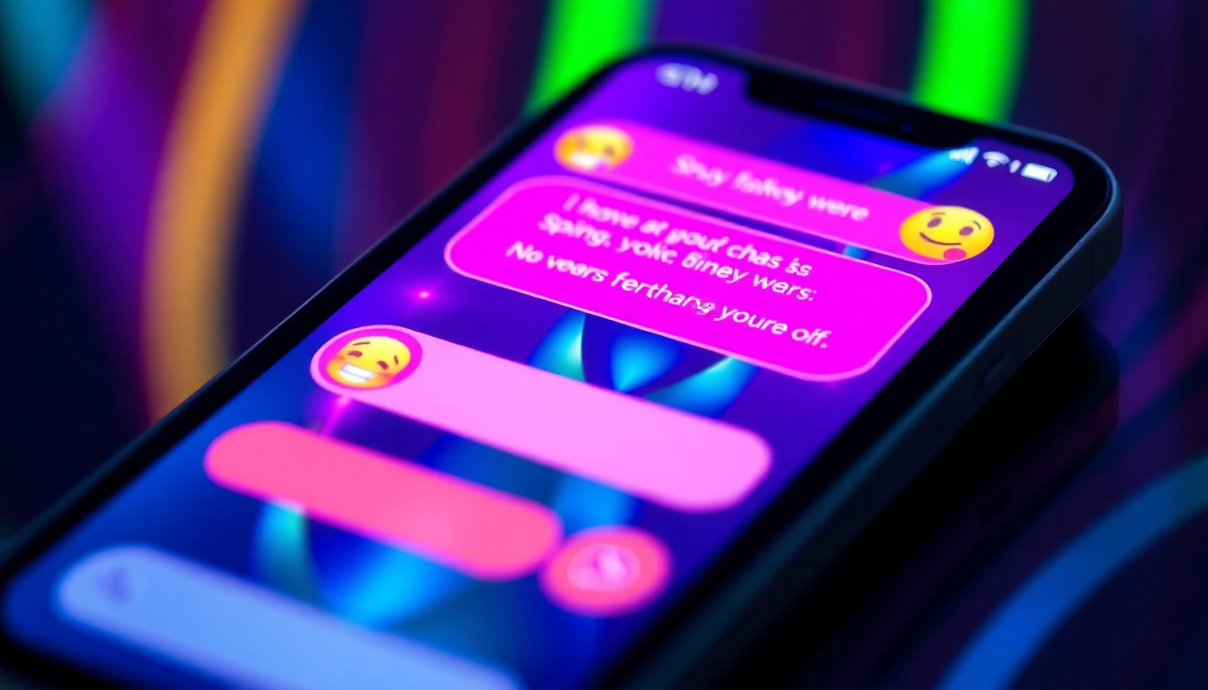 Spicy AI Chat scene showing an animated digital conversation with vibrant chat bubbles and provocative visuals for engaging users.