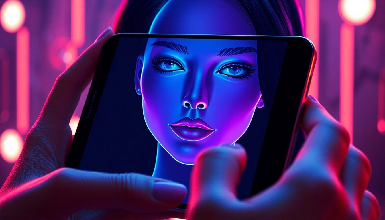 Futuristic AI chatbot interface on a smartphone with a glowing holographic character.