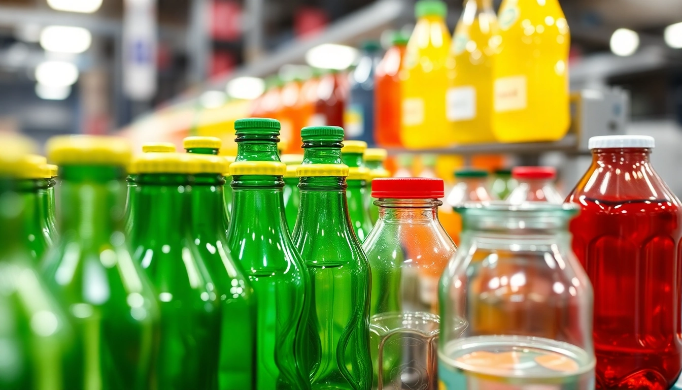 High-quality plastic shishe bottles and glass jars displayed in a modern factory setting