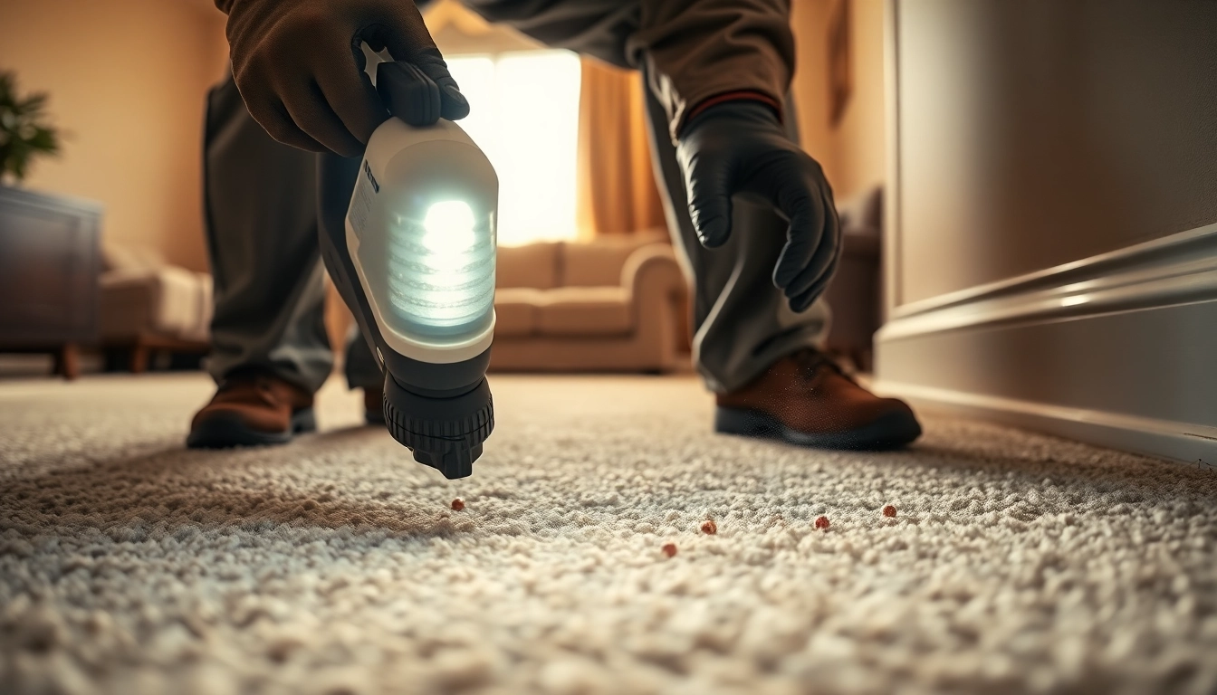 Technicus voert vlooieninspectie uit in een woonkamer