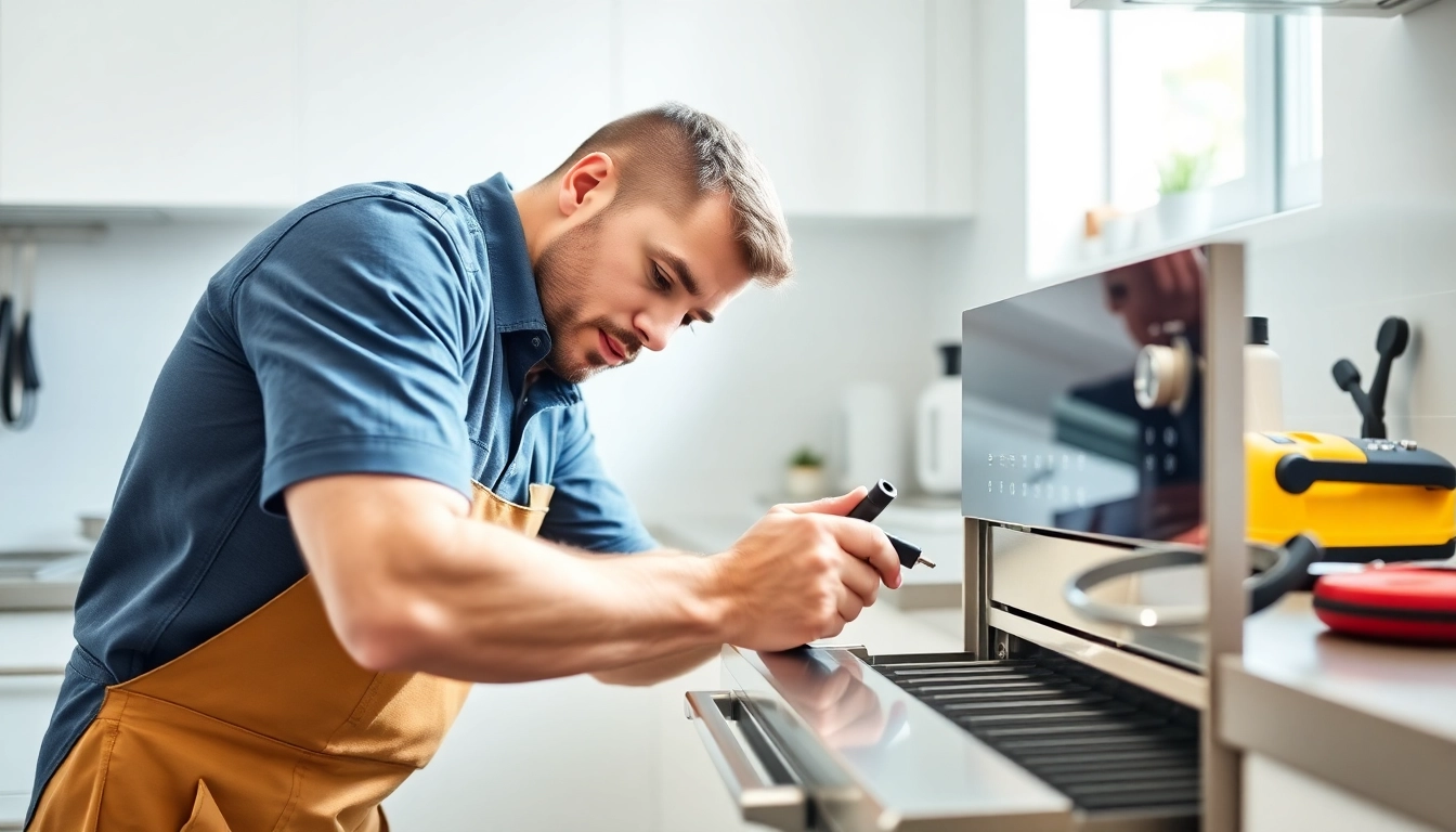 Trusted appliance repair Hamilton technician fixing a fridge in a well-lit kitchen for fast and