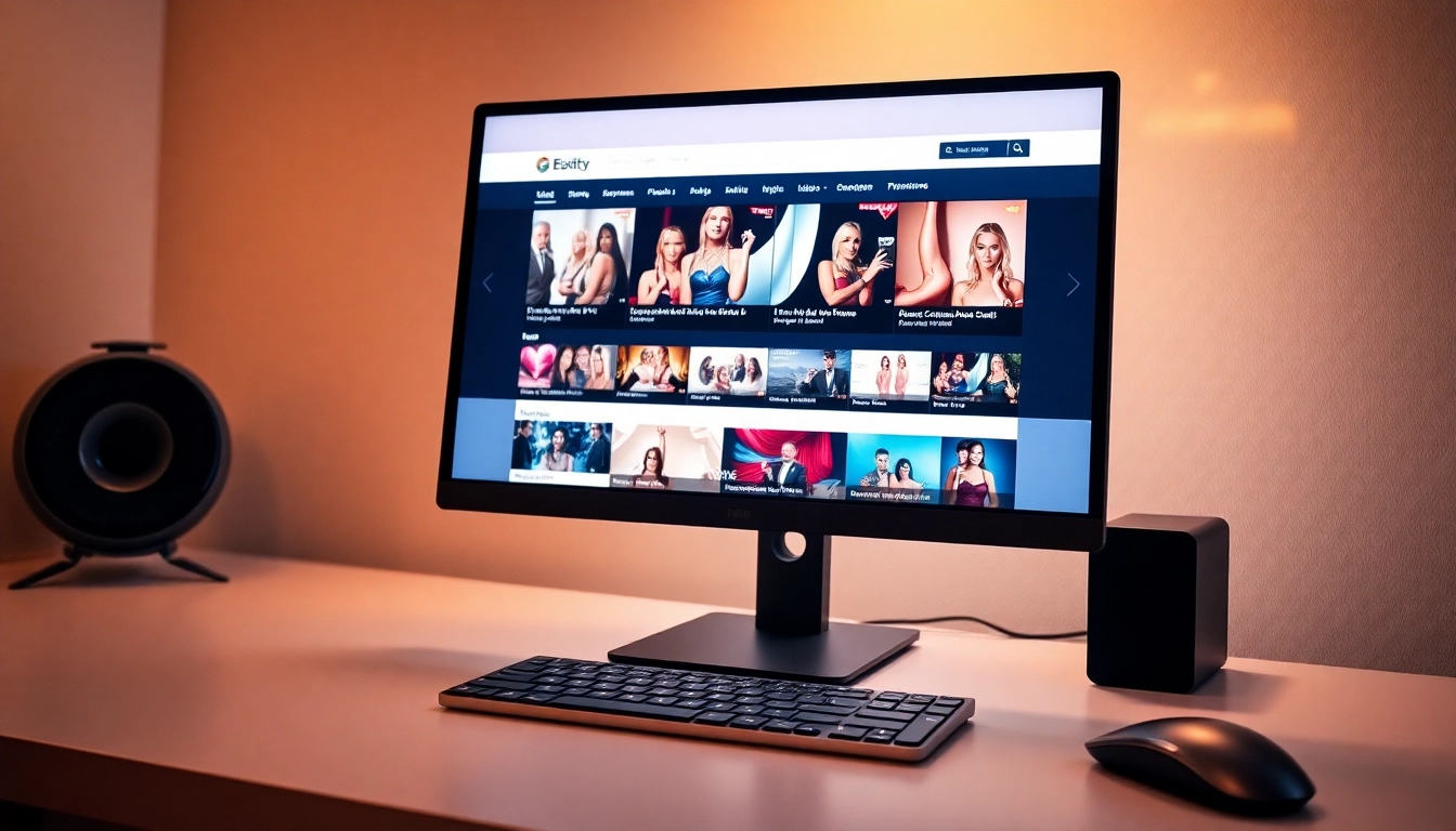 A computer screen displaying the homepage of a popular adult website with video thumbnails and sleek design.